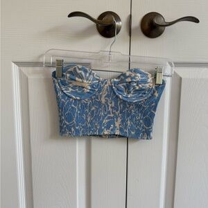 Zara Blue and Cream Crop Top